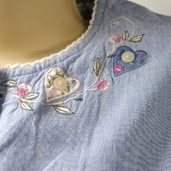 Vintage Bill Blass Denim Embroidered button down long sleeve top blouse - Picture 4 of 12